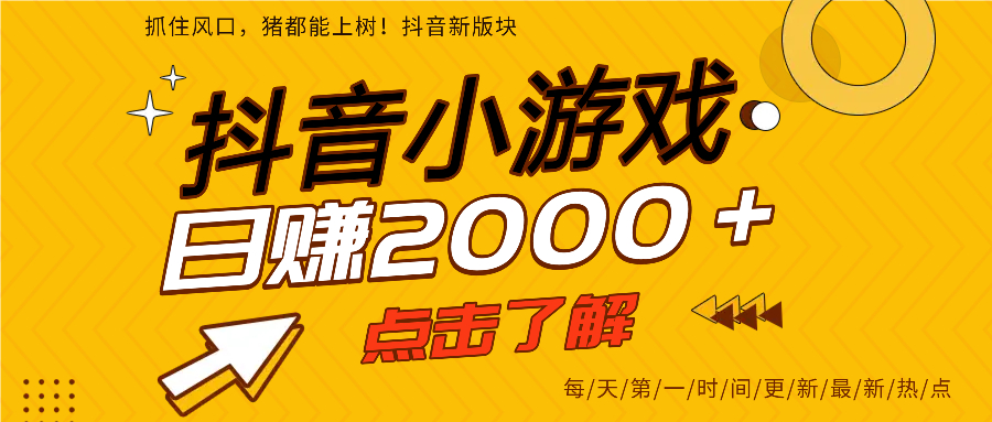 抖音小游戏，最新风口项目，亲测单游戏2000+感兴趣点击了解。插图