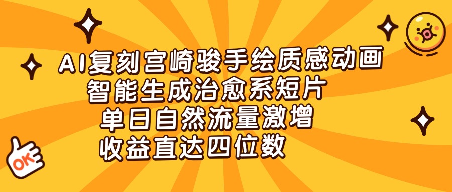 AI复刻宫崎骏手绘质感动画，智能生成治愈系短片，单日自然流量激增，收益直达四位数插图