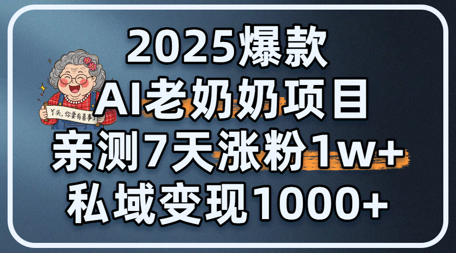 2025爆款 AI 老奶奶项目：亲测 7 天涨粉 1W+，私域变现 1000+插图