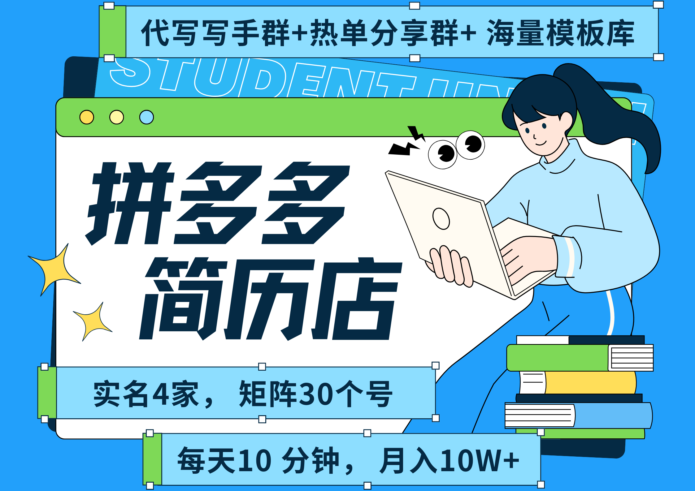 拼多多 虚拟资料 简历 海报代写 全SOP流程 毫无保留分享（含后端资料以及代写渠道）每天十分钟 每人实名四个店  矩阵30个账号  轻轻松松 月入10W插图