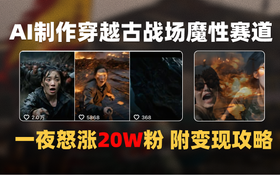 AI制作穿越古战场视频一夜涨粉20W保姆级教学（附AI变现指南）插图