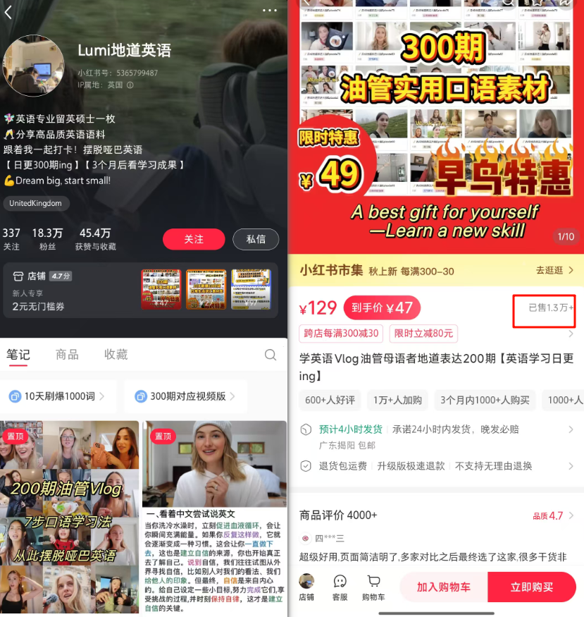 小红书卖**口语视频英语文档资料变现61万插图