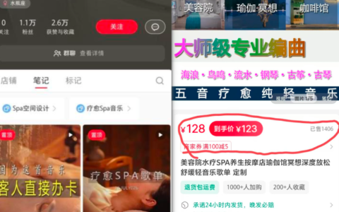 小红书卖美容院水疗SPA音乐歌单，销量1400+